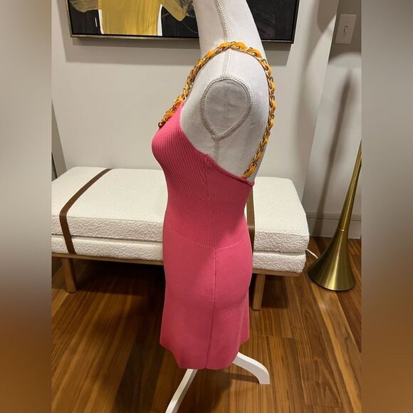 Zara Barbiecore Pink knit Dress w orange and gold straps size Small - Picture 8 of 9